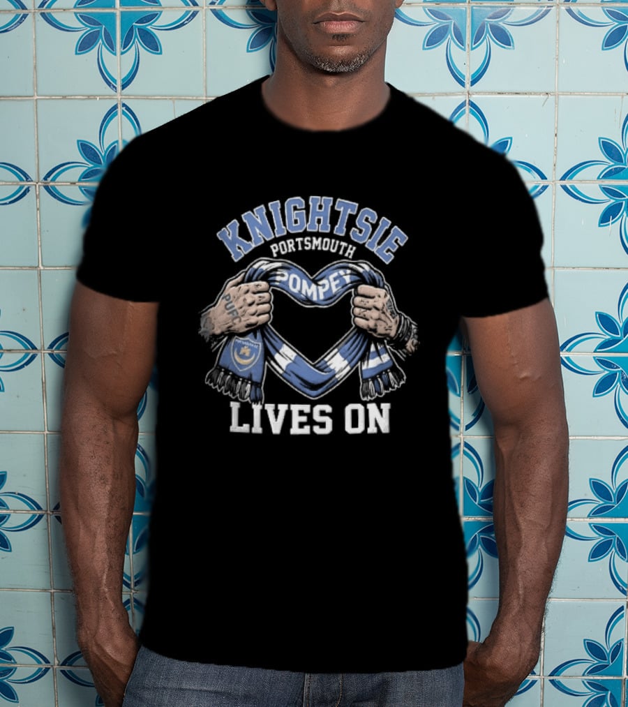Knightsie Pompey Lives On Tattooed Hands Holding Portsmouth FC Scarf Heart Shape T-Shirt