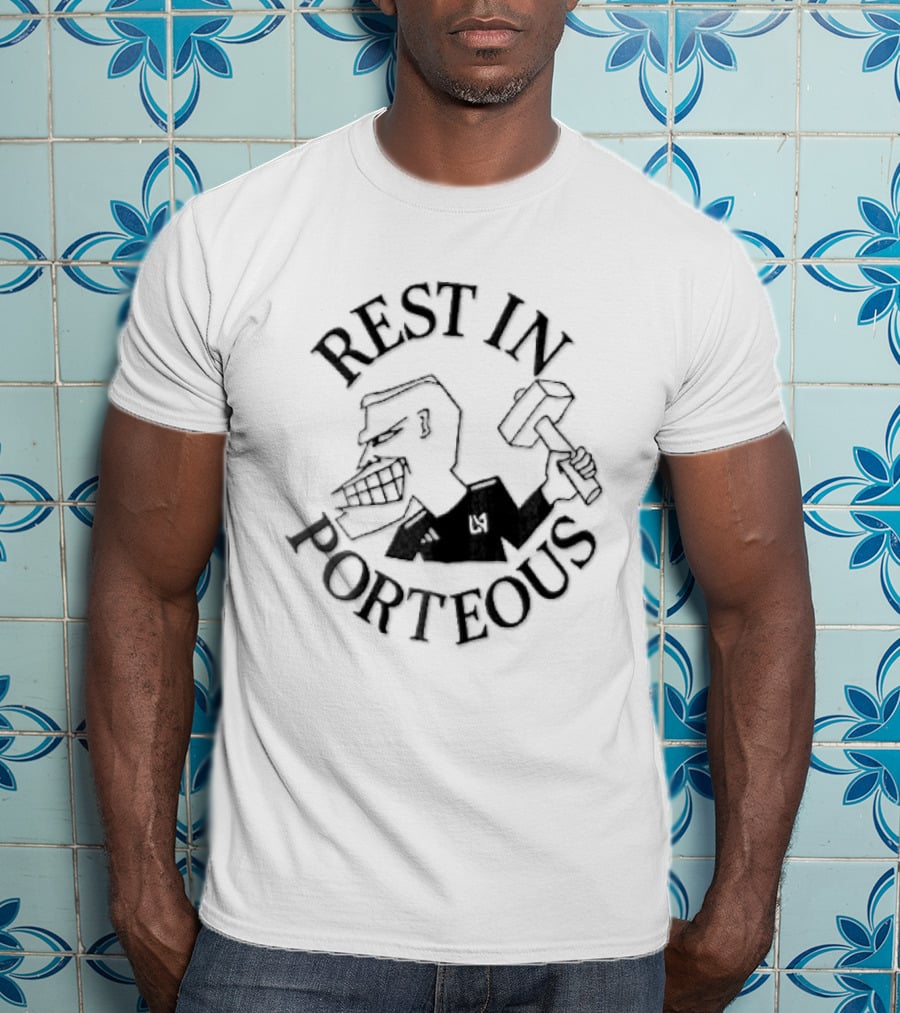 Rest In Porteous Cartoon Caricature Man Holding Hammer T-Shirt