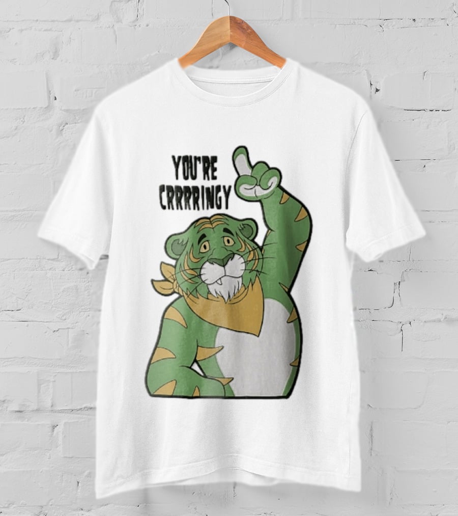 You're Crrrringy Green Tiger Pointing Paw Cartoon T-Shirt