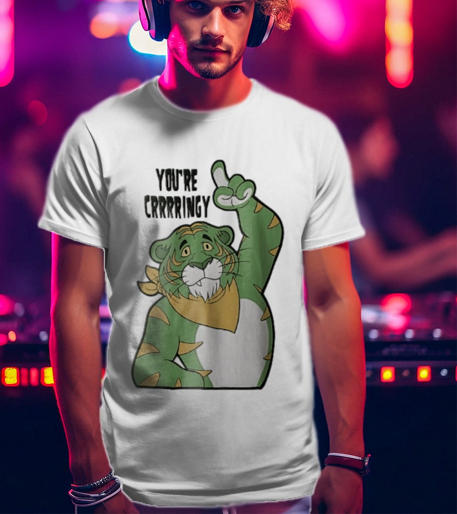 You're Crrrringy Green Tiger Pointing Paw Cartoon T-Shirt