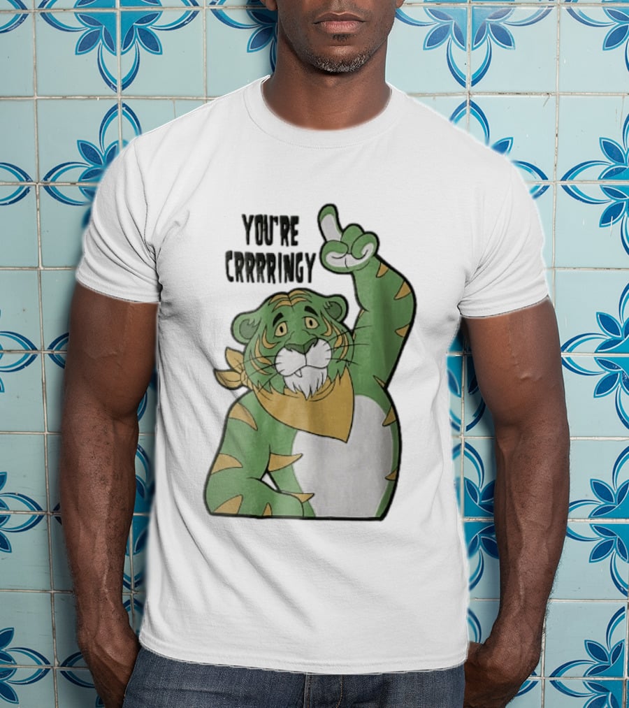 You're Crrrringy Green Tiger Pointing Paw Cartoon T-Shirt