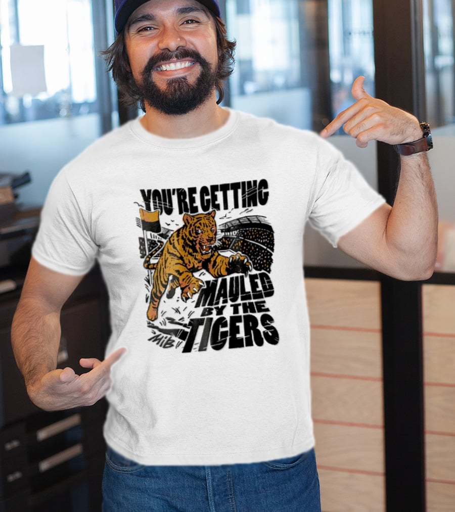 You're Getting Mauled By The Tigers Leaping Aggressive Stadium Crowd Corner Flag Woodcut T-Shirt