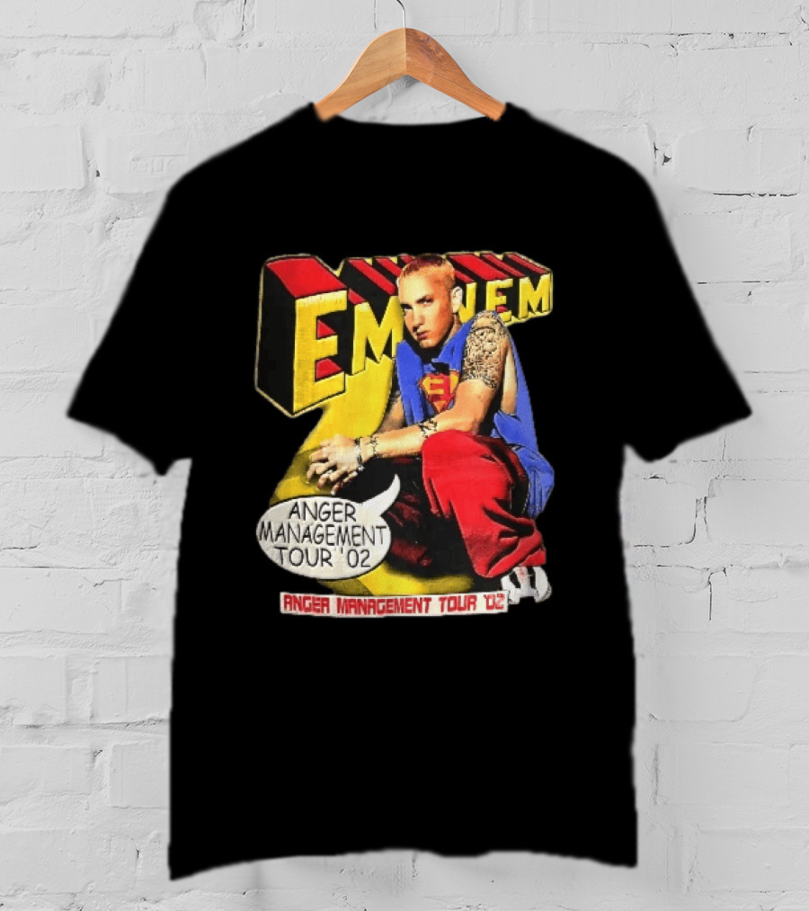 Eminem Anger Management Tour 02 Superman Tattoo 3D Block Letters Vintage 2000s T-Shirt
