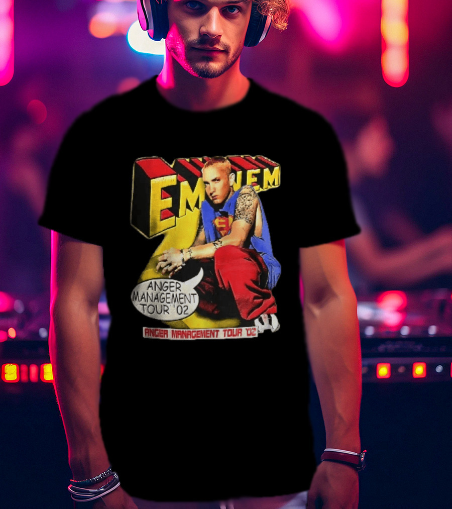 Eminem Anger Management Tour 02 Superman Tattoo 3D Block Letters Vintage 2000s T-Shirt