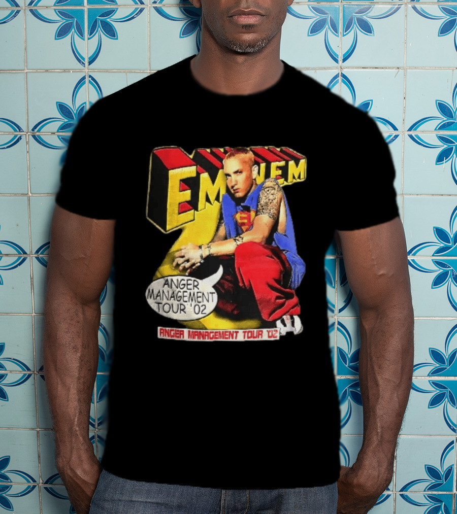 Eminem Anger Management Tour 02 Superman Tattoo 3D Block Letters Vintage 2000s T-Shirt