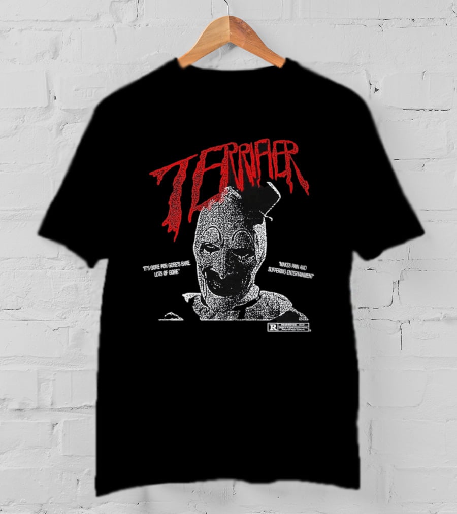 Terrifier Official Art Clown Grim Imagery Horror Cult Video Nsfw Warning T-Shirt