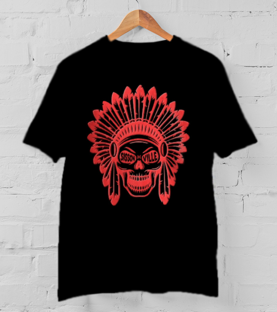 Sissonville Indian Chief Skull Headdress Red Feather Motif T-Shirt