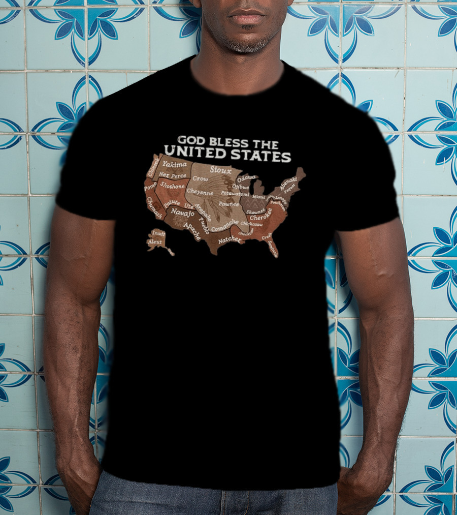 God Bless The USA Native American Tribes Map United States Heritage T-Shirt