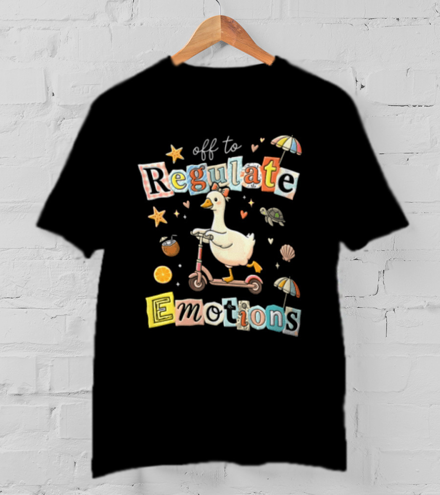 Off To Regulate Emotions Goose Scooter Ride With Tropical Beach T-Shirt