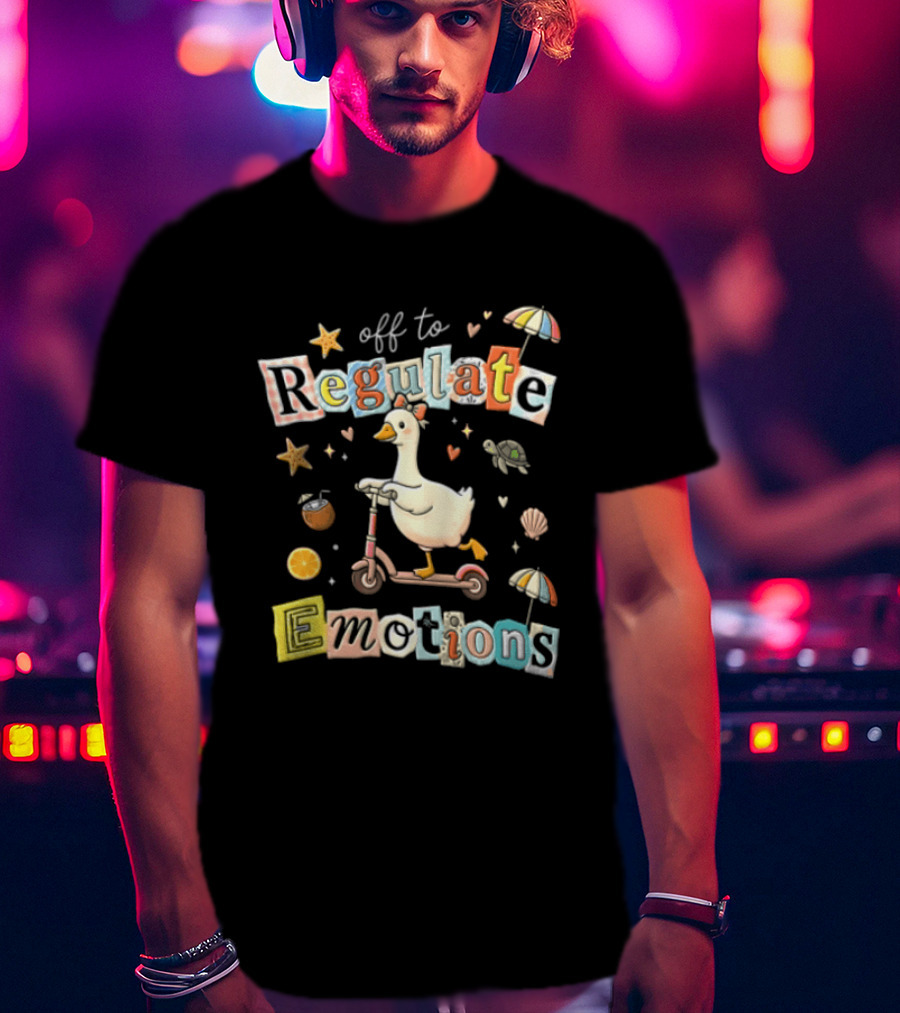 Off To Regulate Emotions Goose Scooter Ride With Tropical Beach T-Shirt