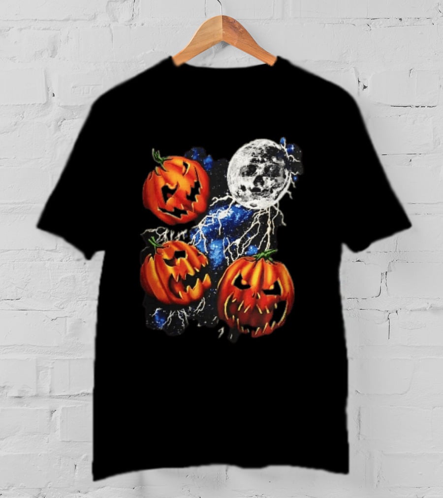 Halloween Pumpkins Skull Moon Lightning T-Shirt
