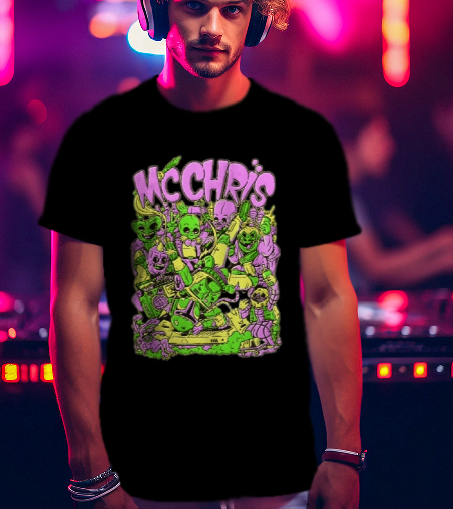 MC Chris Cartoon Characters Party Alien Boombox Fun T-Shirt