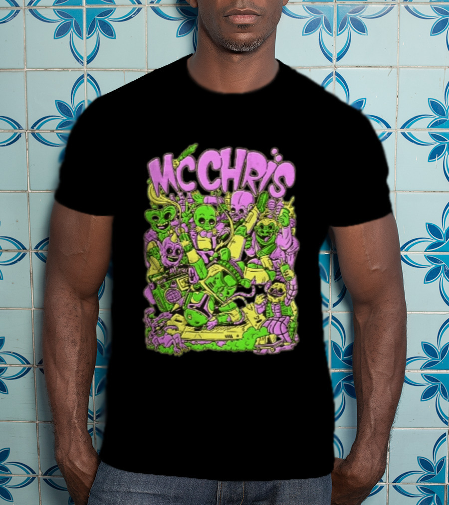 MC Chris Cartoon Characters Party Alien Boombox Fun T-Shirt