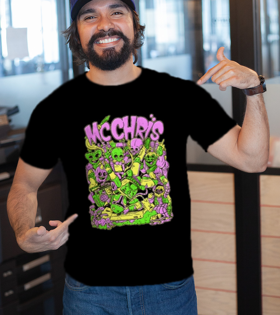 MC Chris Cartoon Characters Party Alien Boombox Fun T-Shirt