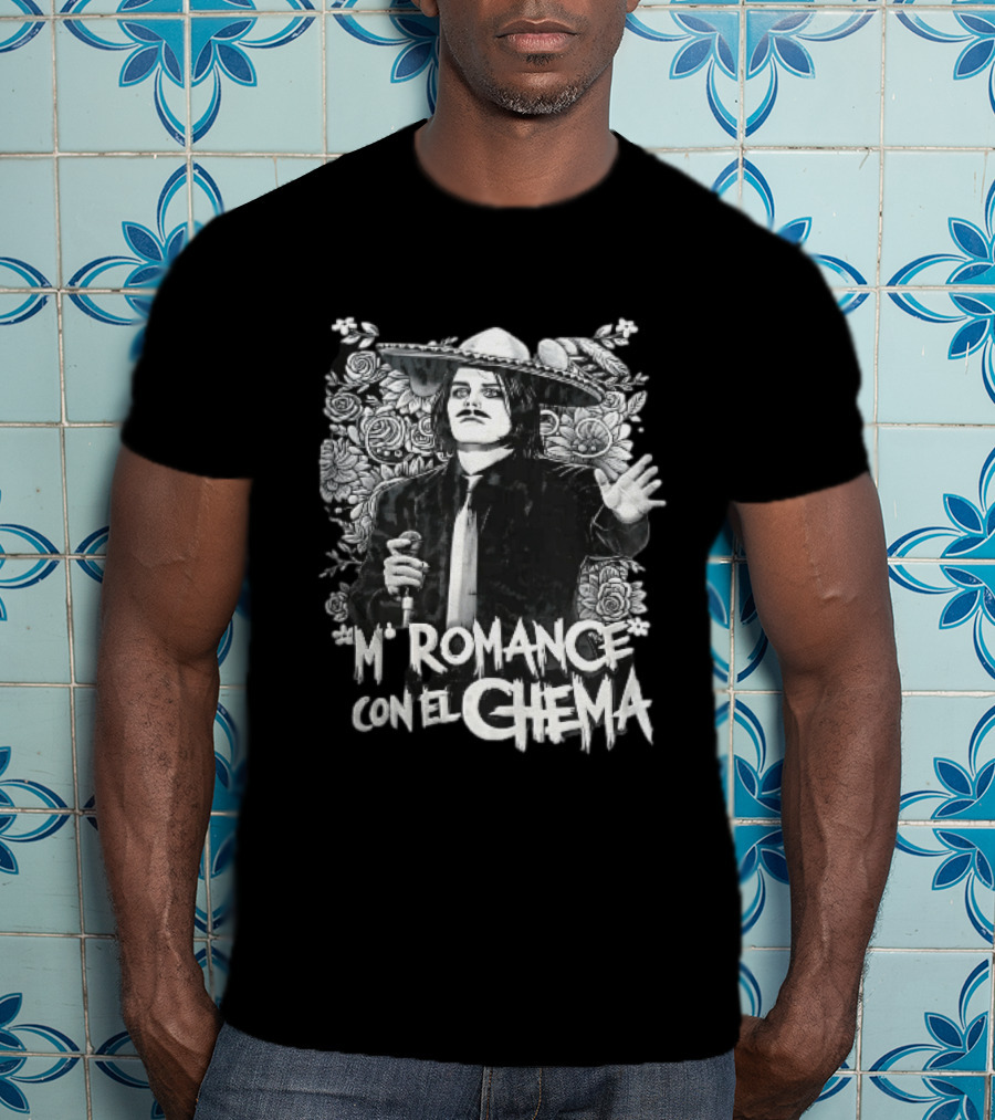 Mi Romance Con El Chema Traditional Mexican Mariachi Singer Hat And Flowers T-Shirt