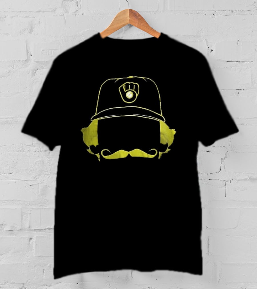 Milwaukee Brewers Iconic Logo Hat Mustache Hair T-Shirt