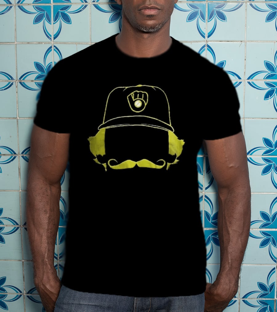 Milwaukee Brewers Iconic Logo Hat Mustache Hair T-Shirt