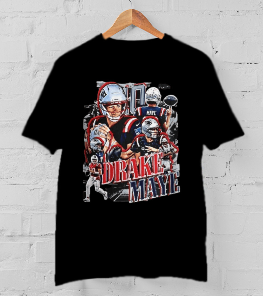 Drake Maye New England Patriots Player Football Action Collage T-Shirt