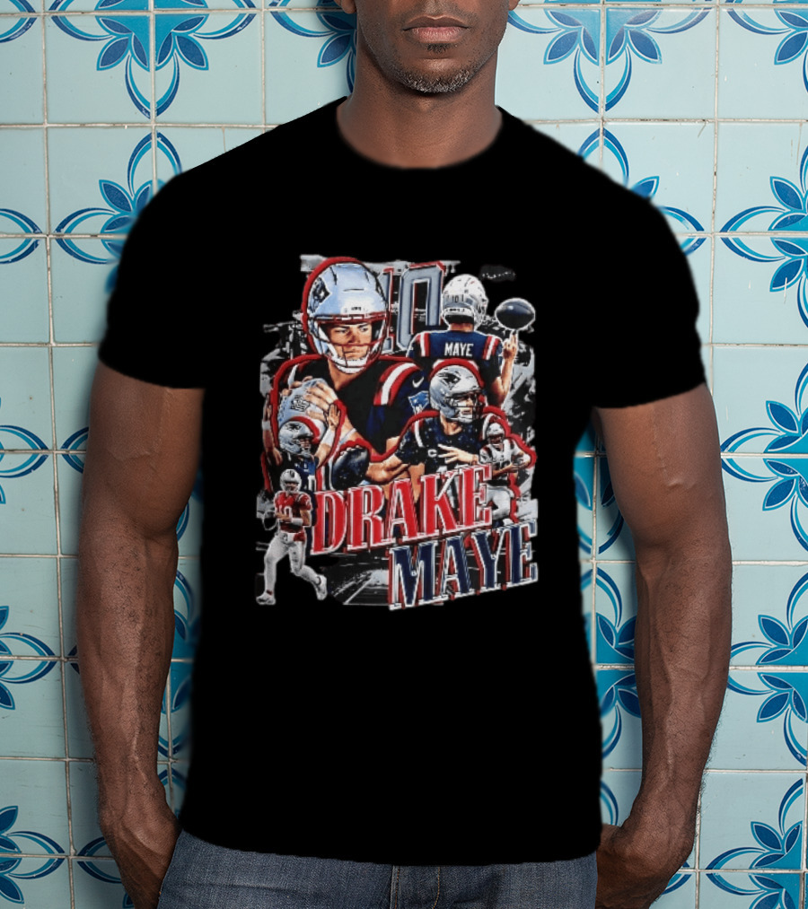 Drake Maye New England Patriots Player Football Action Collage T-Shirt
