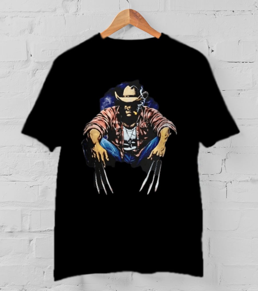 Wolverine Cowboy Hat Cigar Claws Sitting Pose T-Shirt