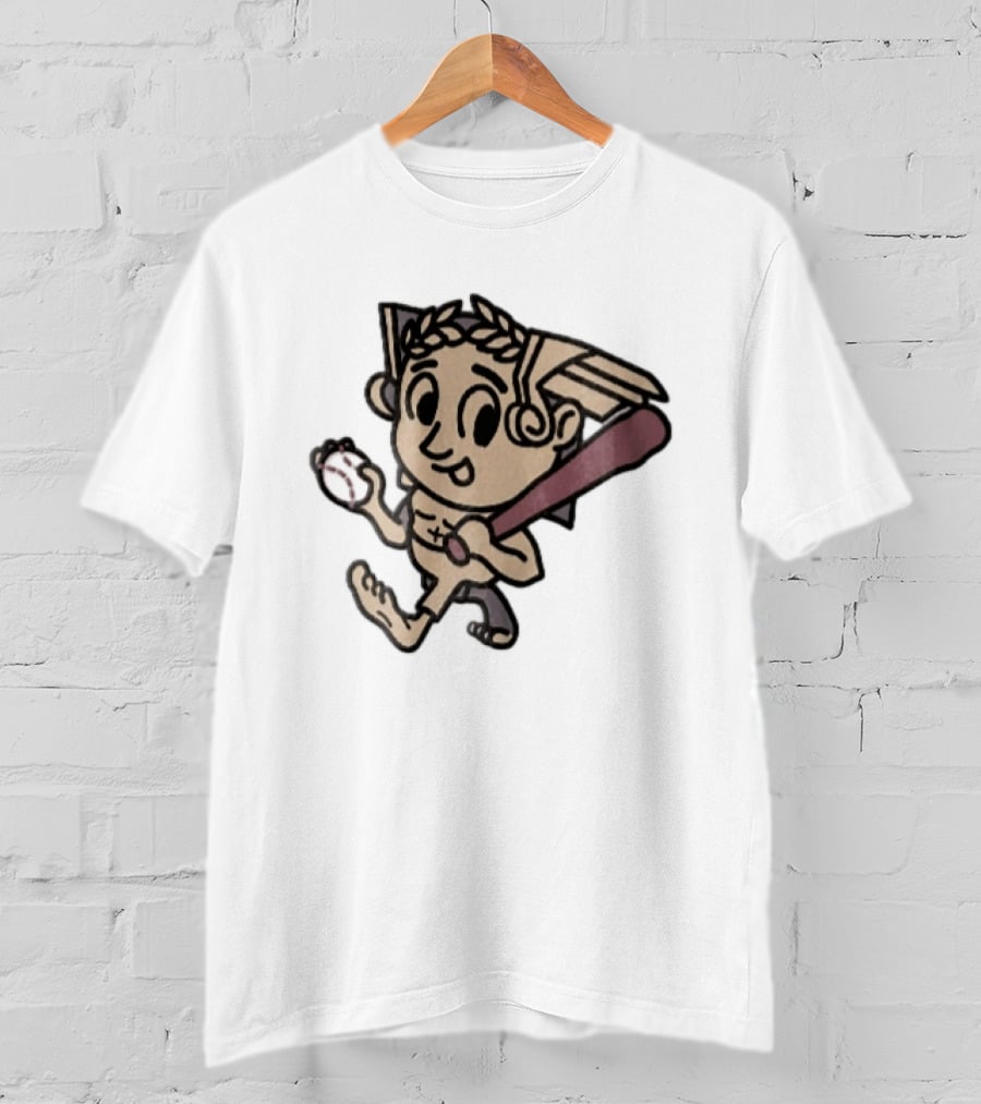 Baseball Player Running With Bat In Hand Cartoon T-Shirt