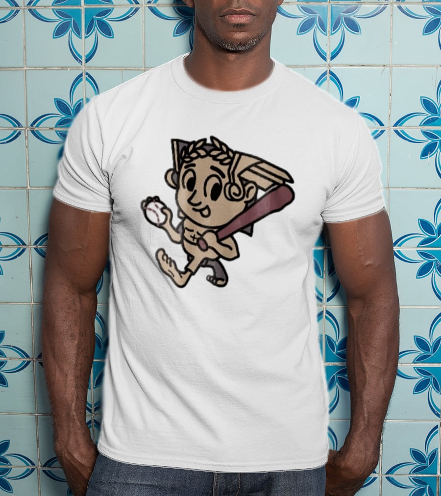 Baseball Player Running With Bat In Hand Cartoon T-Shirt