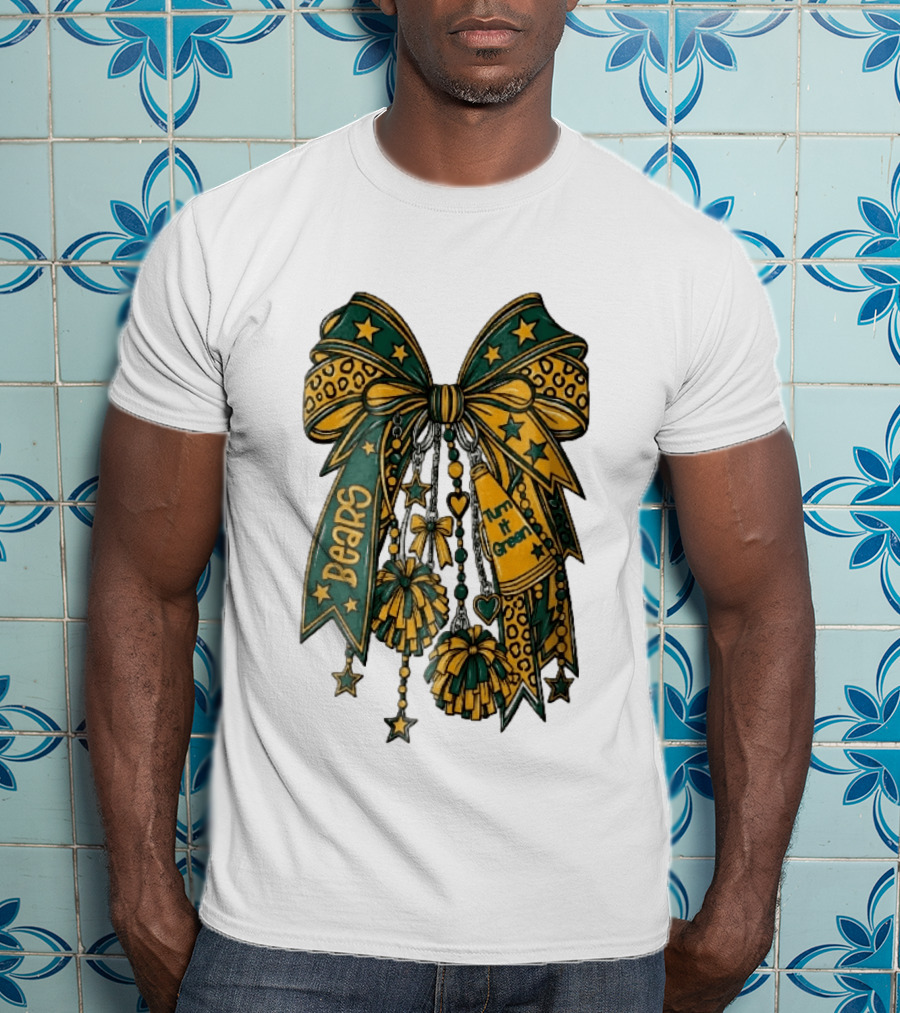 Bears Turn It Green Cheer Bow Stars And Pom Poms T-Shirt