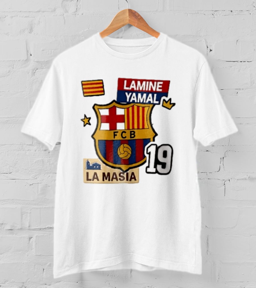 FC Barcelona FCB Lamine Yamal La Masia Number 19 Crown Flag T-Shirt