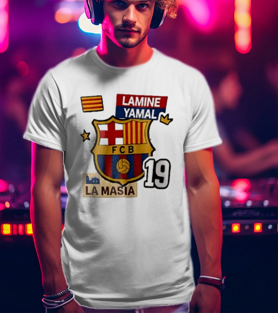 FC Barcelona FCB Lamine Yamal La Masia Number 19 Crown Flag T-Shirt