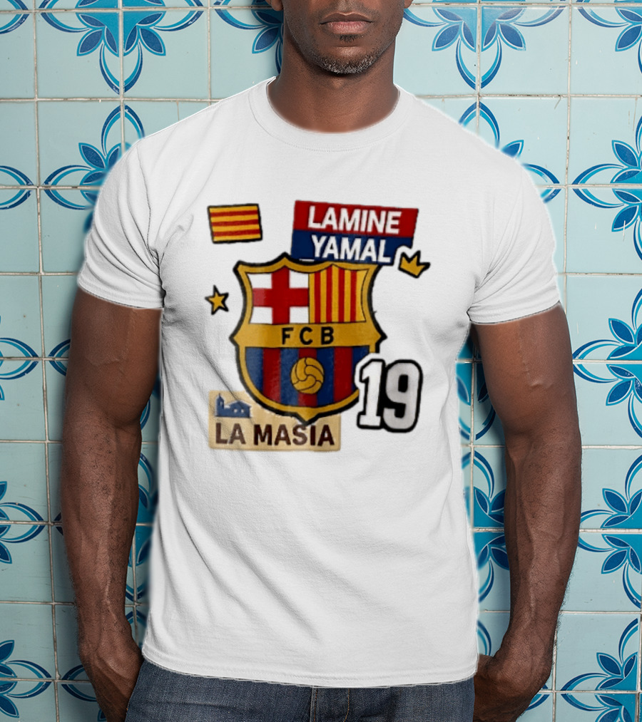 FC Barcelona FCB Lamine Yamal La Masia Number 19 Crown Flag T-Shirt