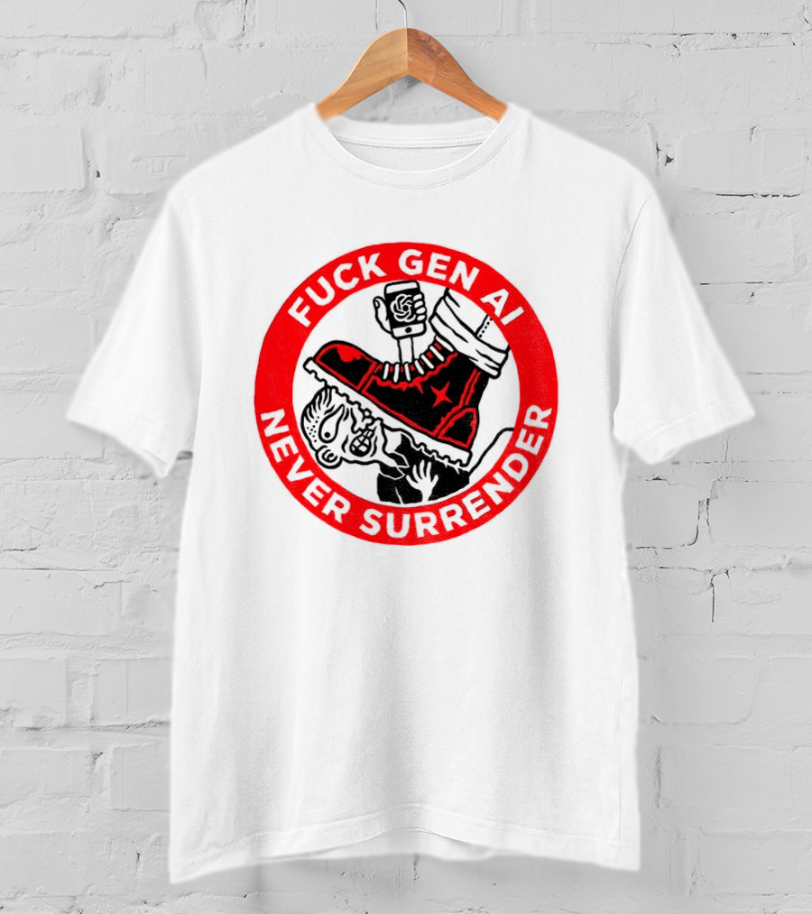 Fuck Gen AI Never Surrender Boot And Fist Circle T-Shirt