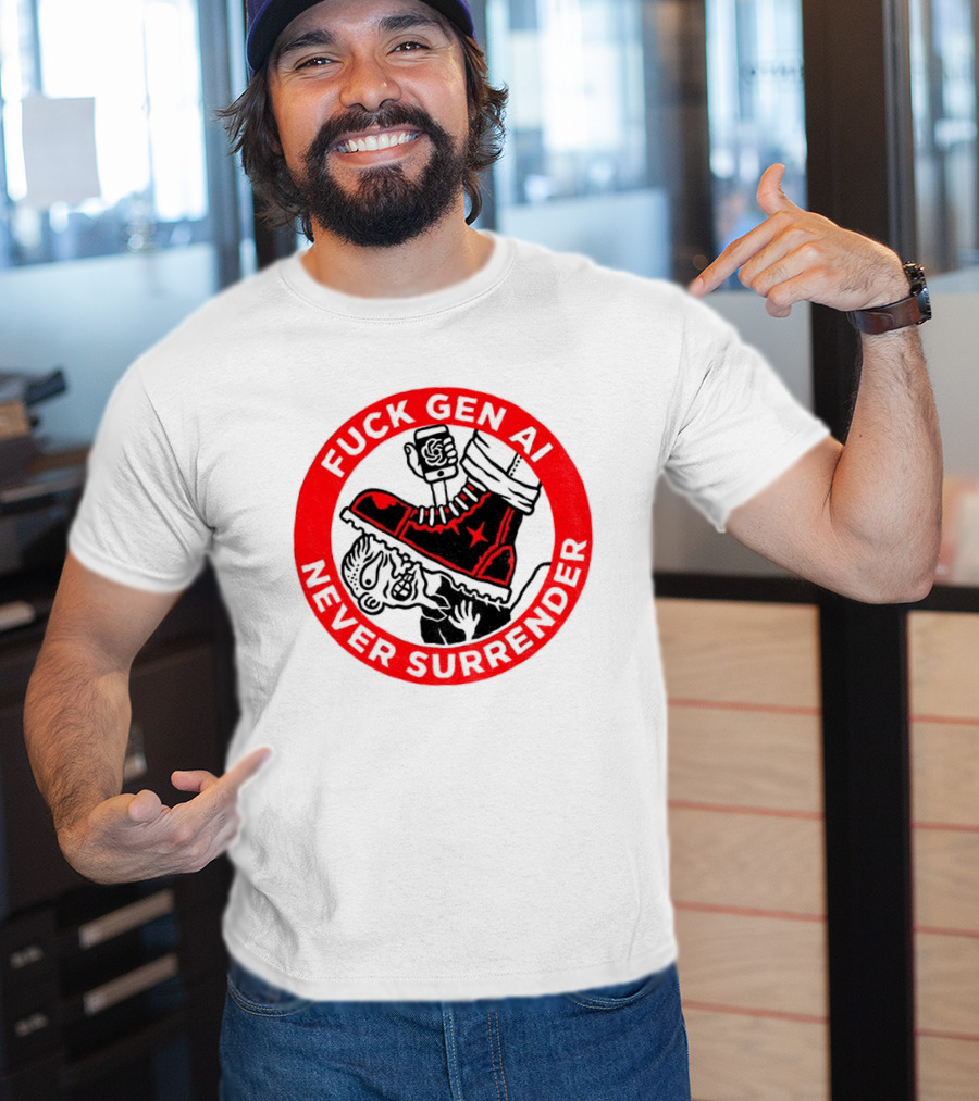 Fuck Gen AI Never Surrender Boot And Fist Circle T-Shirt