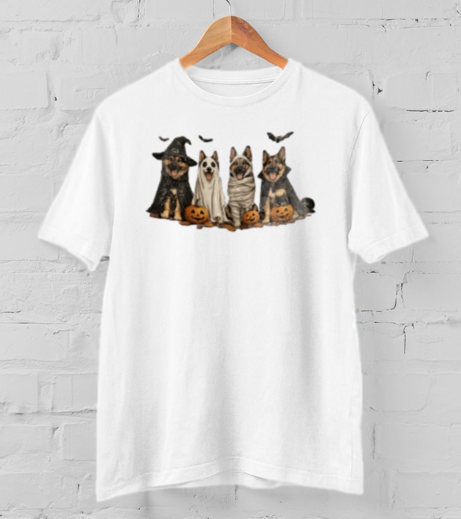 German Shepherd Ghost Witch Mummy Halloween Pumpkins T-Shirt