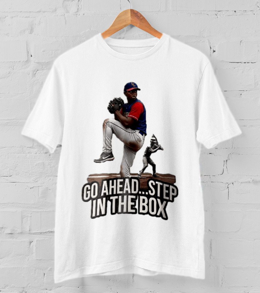 Go Ahead Step In The Box Baseball Pitcher And Batter Challenge T-Shirt
