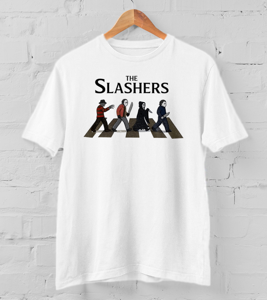 The Slashers Halloween Movie Michael Myers Ghostface Jason Voorhees Freddy Krueger Abbey Road T-Shirt