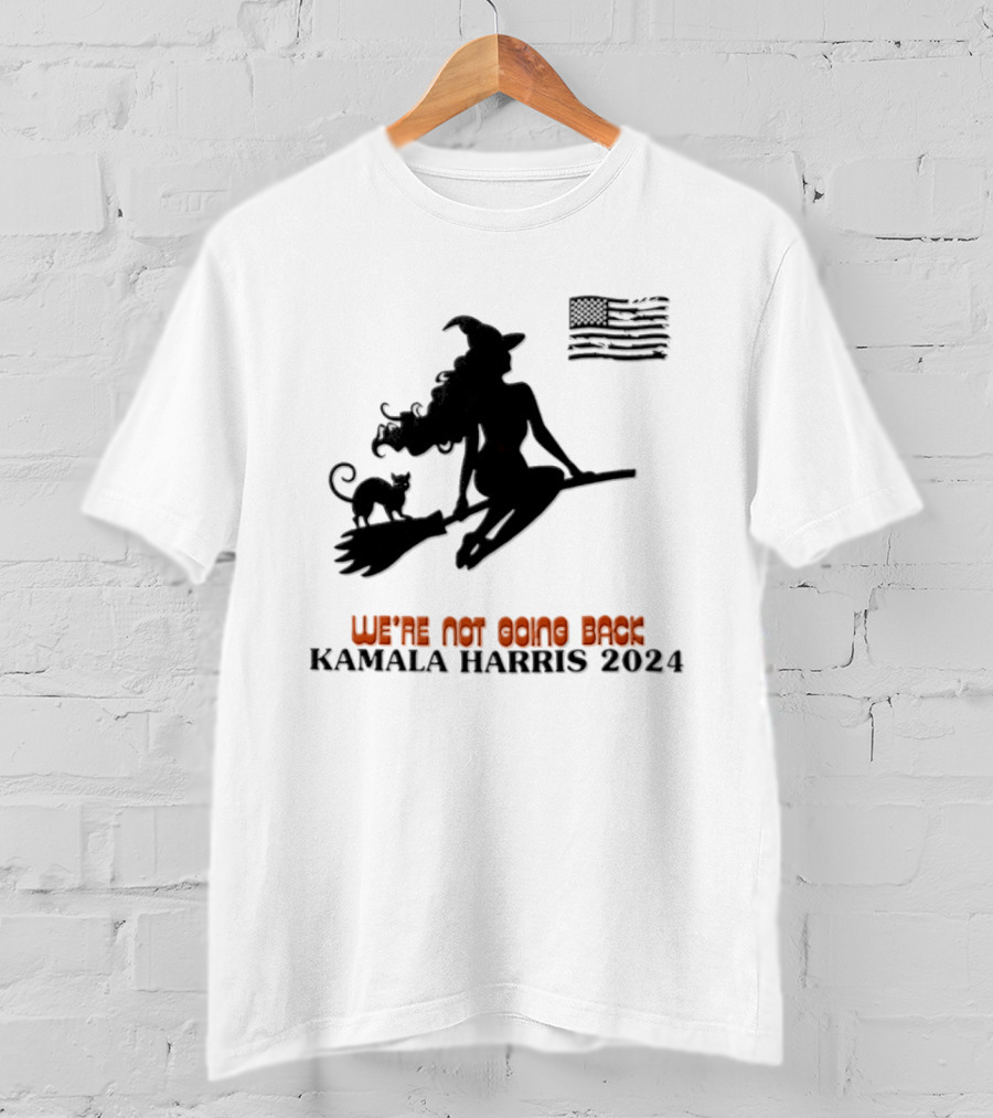 Kamala Harris 2024 Witch Cat We're Not Going Back Halloween T-Shirt
