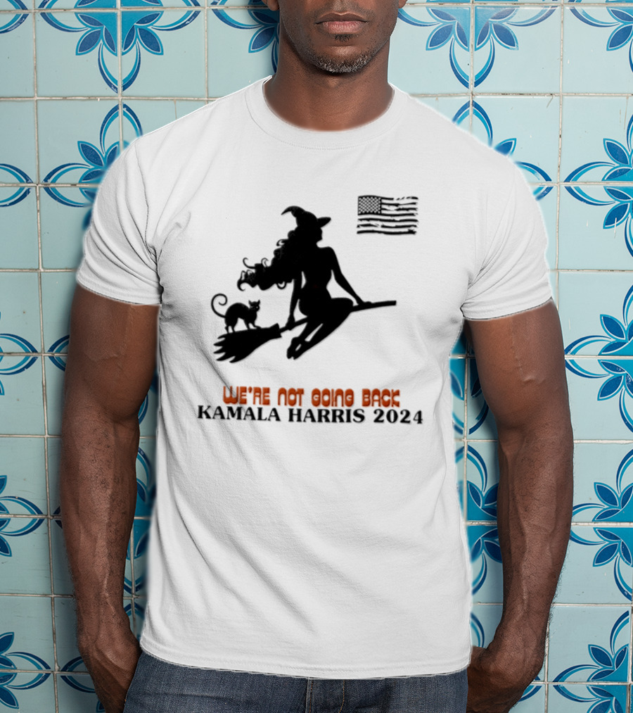 Kamala Harris 2024 Witch Cat We're Not Going Back Halloween T-Shirt