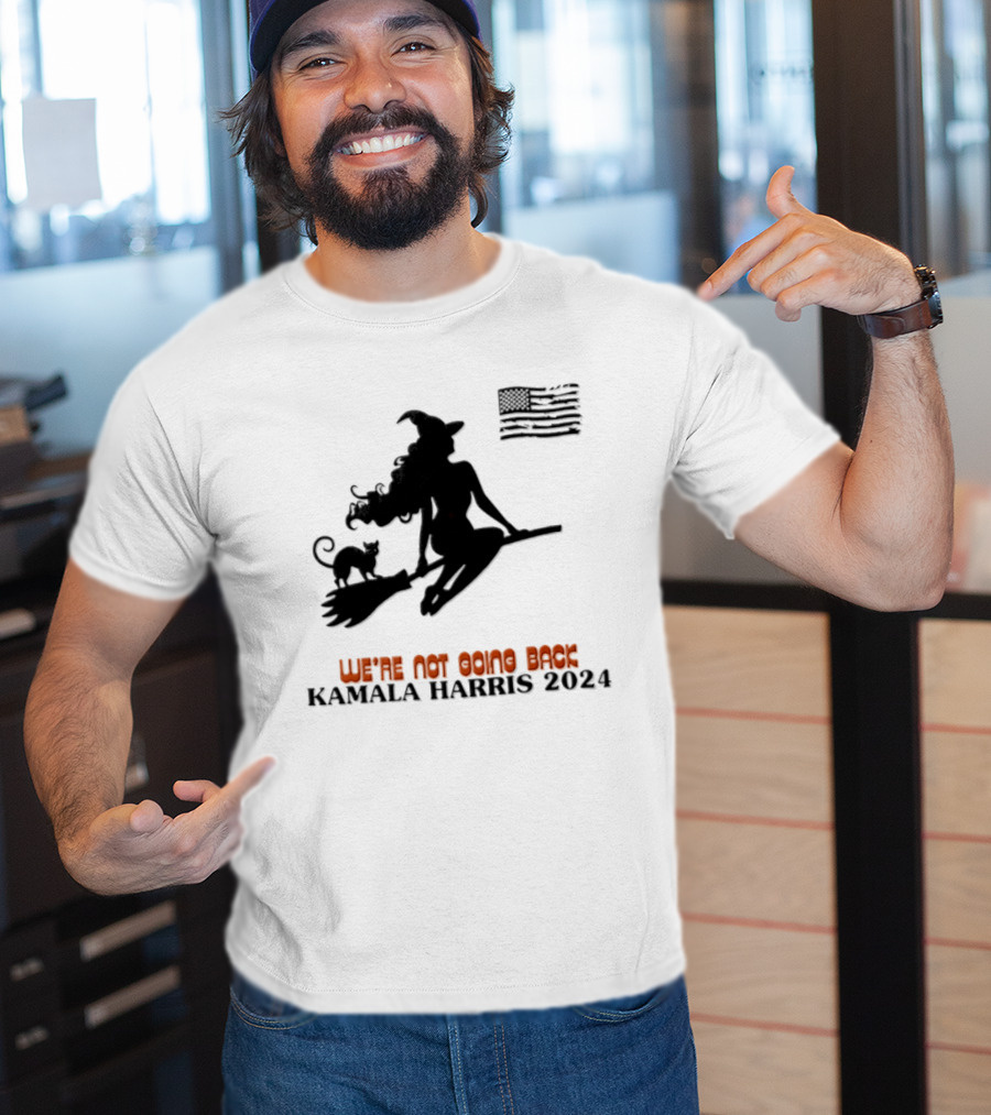 Kamala Harris 2024 Witch Cat We're Not Going Back Halloween T-Shirt