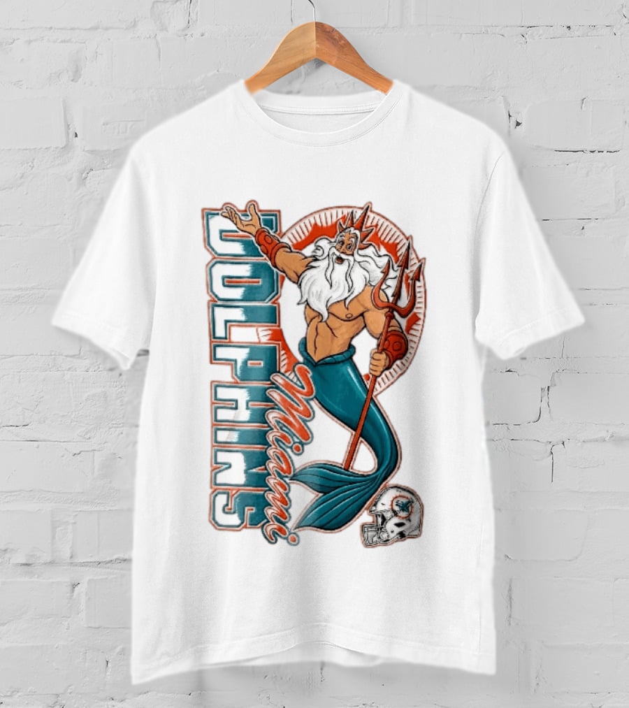 Miami Dolphins Poseidon Merman Trident Retro Sports Team T-Shirt