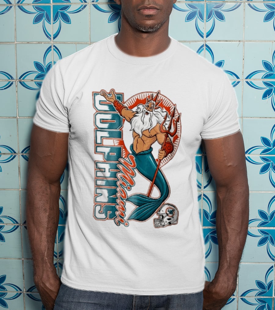 Miami Dolphins Poseidon Merman Trident Retro Sports Team T-Shirt