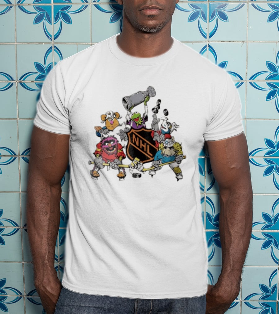 NHL Muppets Characters With Hockey Gear And Stanley Cup T-Shirt