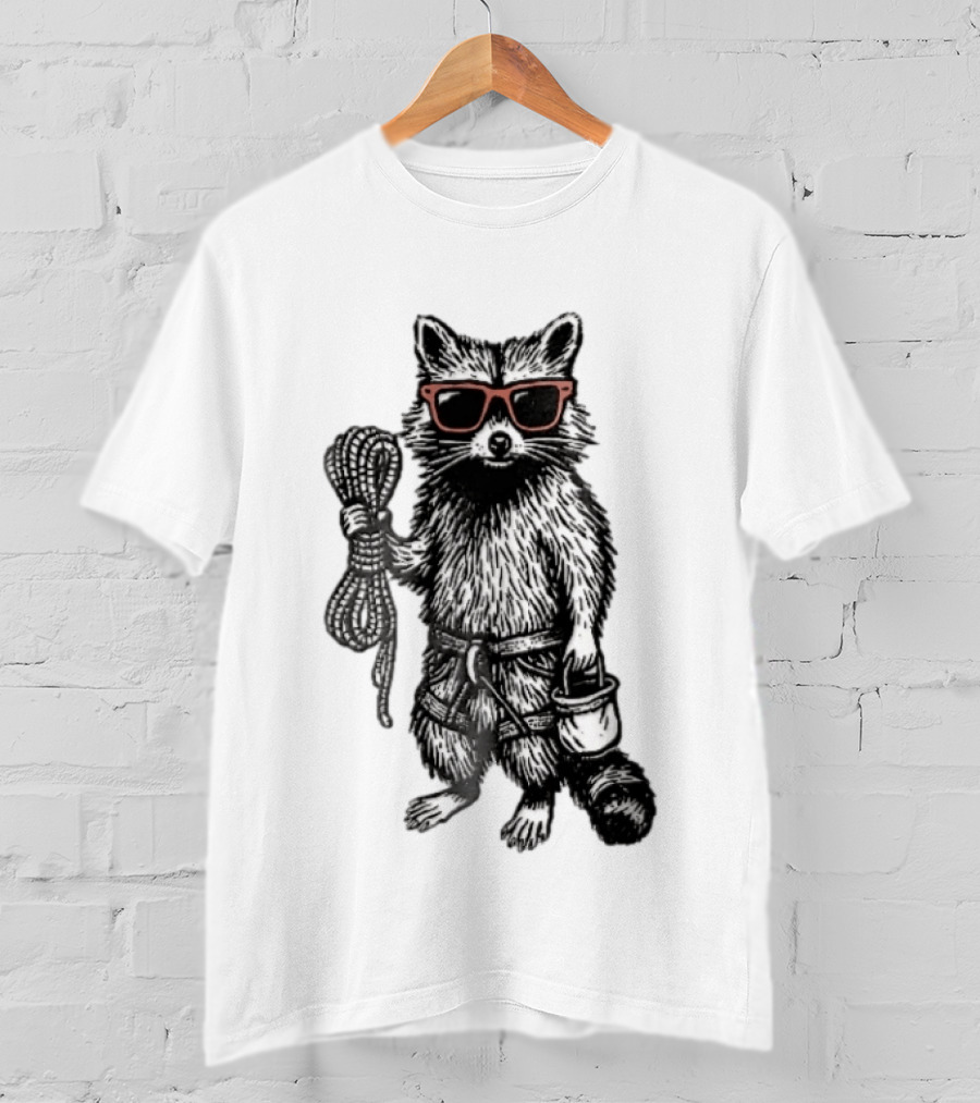 Raccoon Climber Rope Chalk Bag Sunglasses T-Shirt