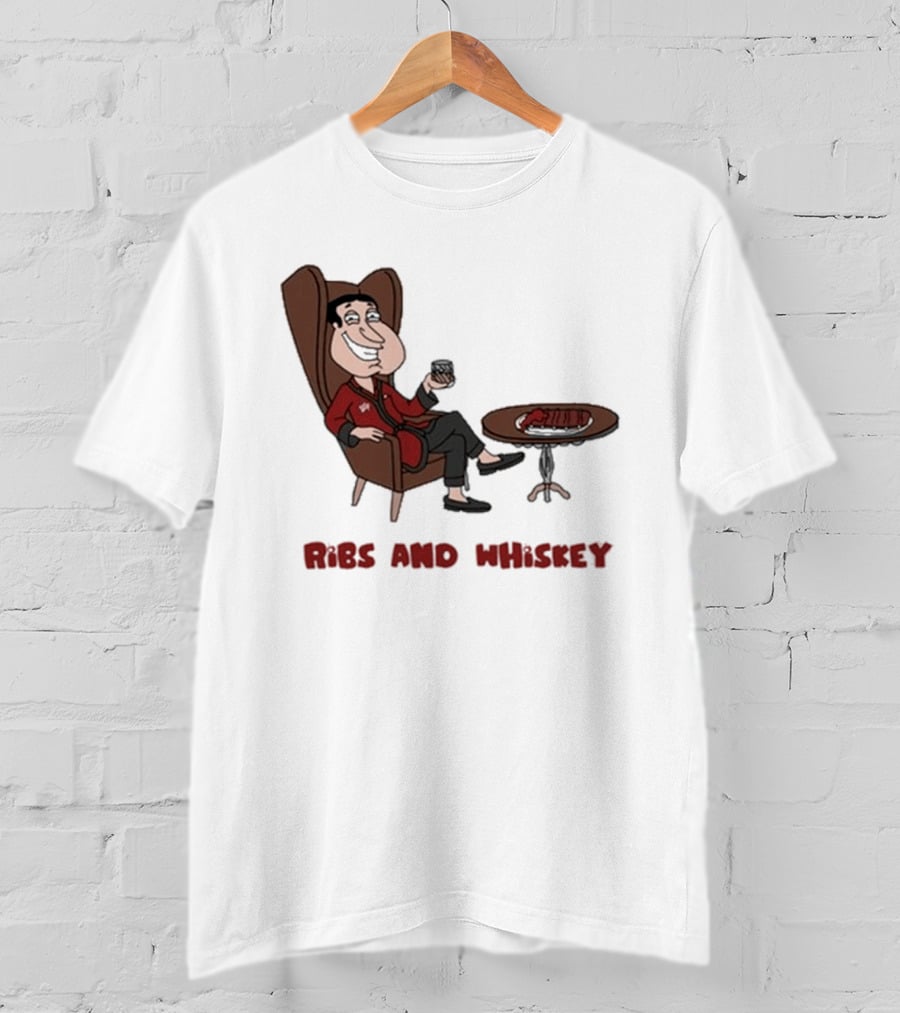 Ribs And Whiskey Cartoon Character With Drink T-Shirt