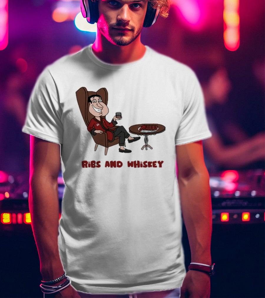 Ribs And Whiskey Cartoon Character With Drink T-Shirt