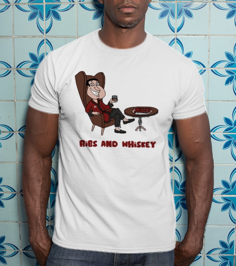 Ribs And Whiskey Cartoon Character With Drink T-Shirt