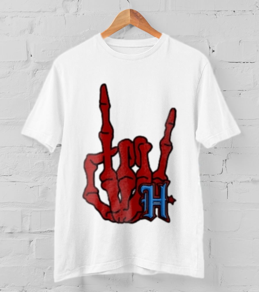 Red Skeleton Hand Sign With Blue H T-Shirt