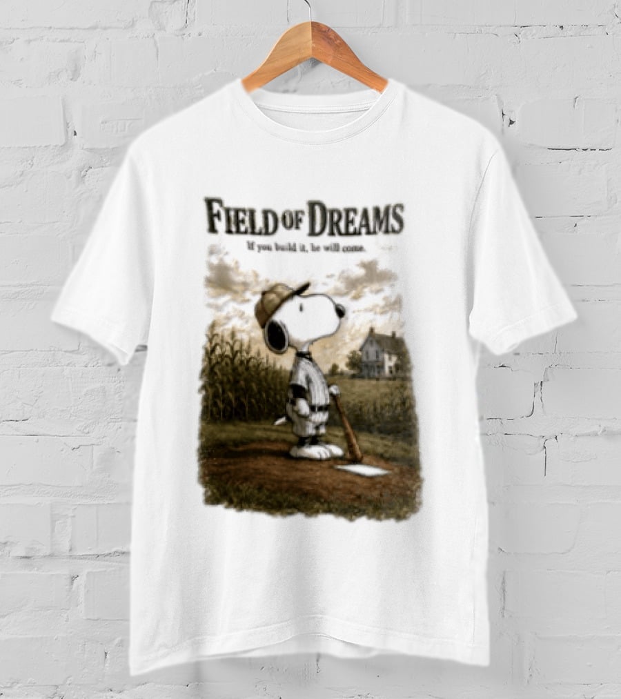 Snoopy Field Of Dreams If You Build It He Will Come Baseball Scene T-Shirt