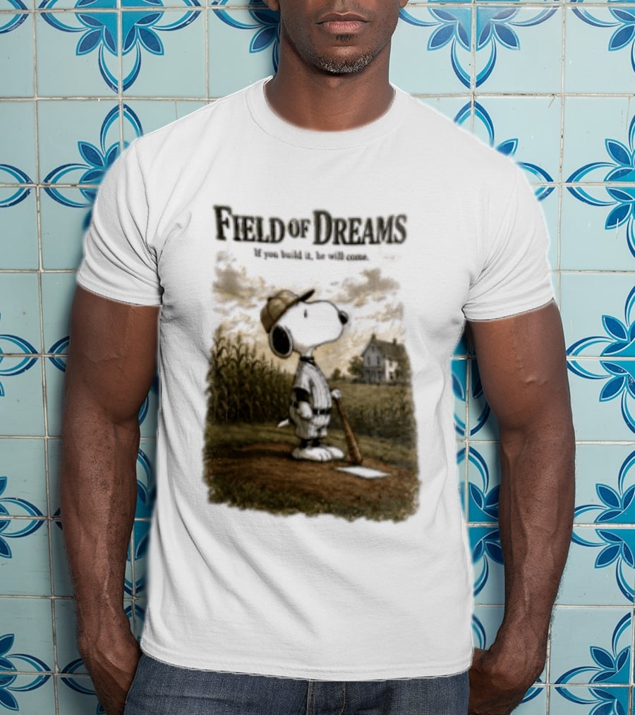 Snoopy Field Of Dreams If You Build It He Will Come Baseball Scene T-Shirt