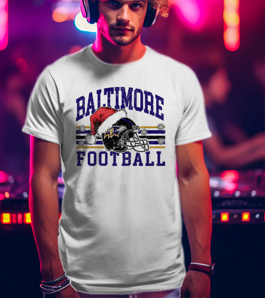 Baltimore Ravens Santa Hat Football Merry Christmas 2025 T-Shirt