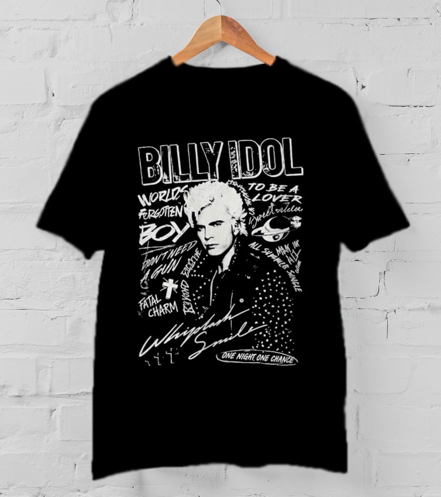 Billy Idol Whiplash Smile White Punk Print T-Shirt